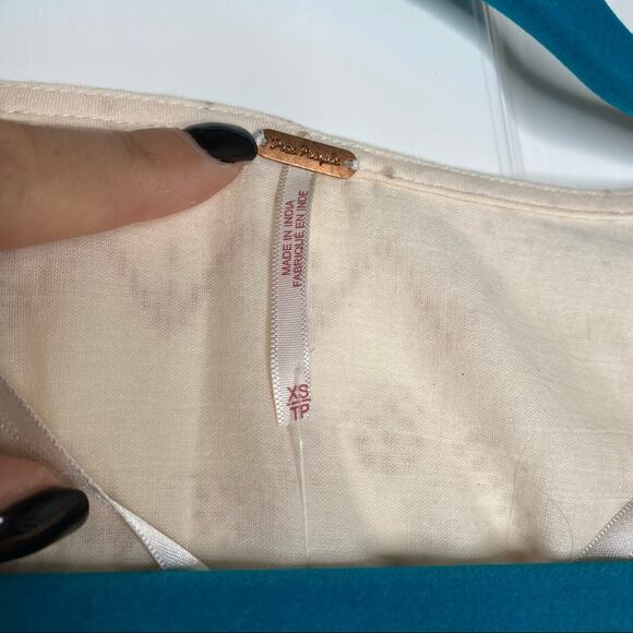 FREE PEOPLE Womens XS 100% Cotton V Neck Peplum Glitter Peasant Poet Blouse - Picture 11 of 12